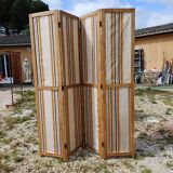 Paravent 4 Vantaux Bois et Tissus Vintage