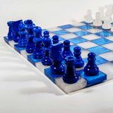 1970s Chess Set in Hand Carved Alabaster of Volterra.