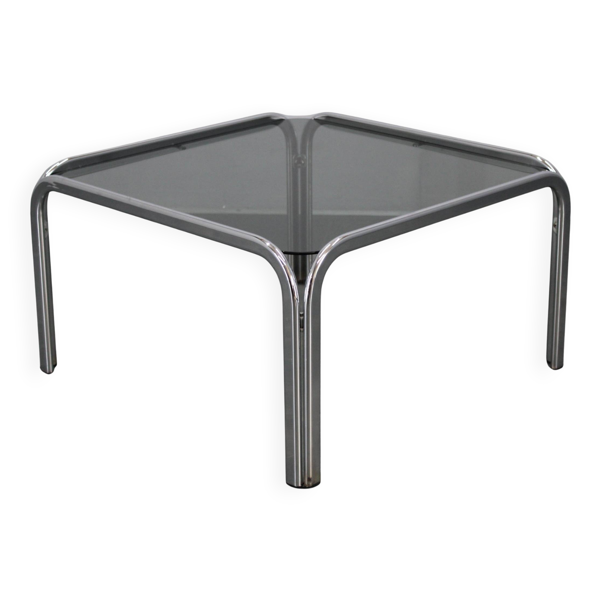 Table basse carrée italienne en chrome et verre des années 1970
