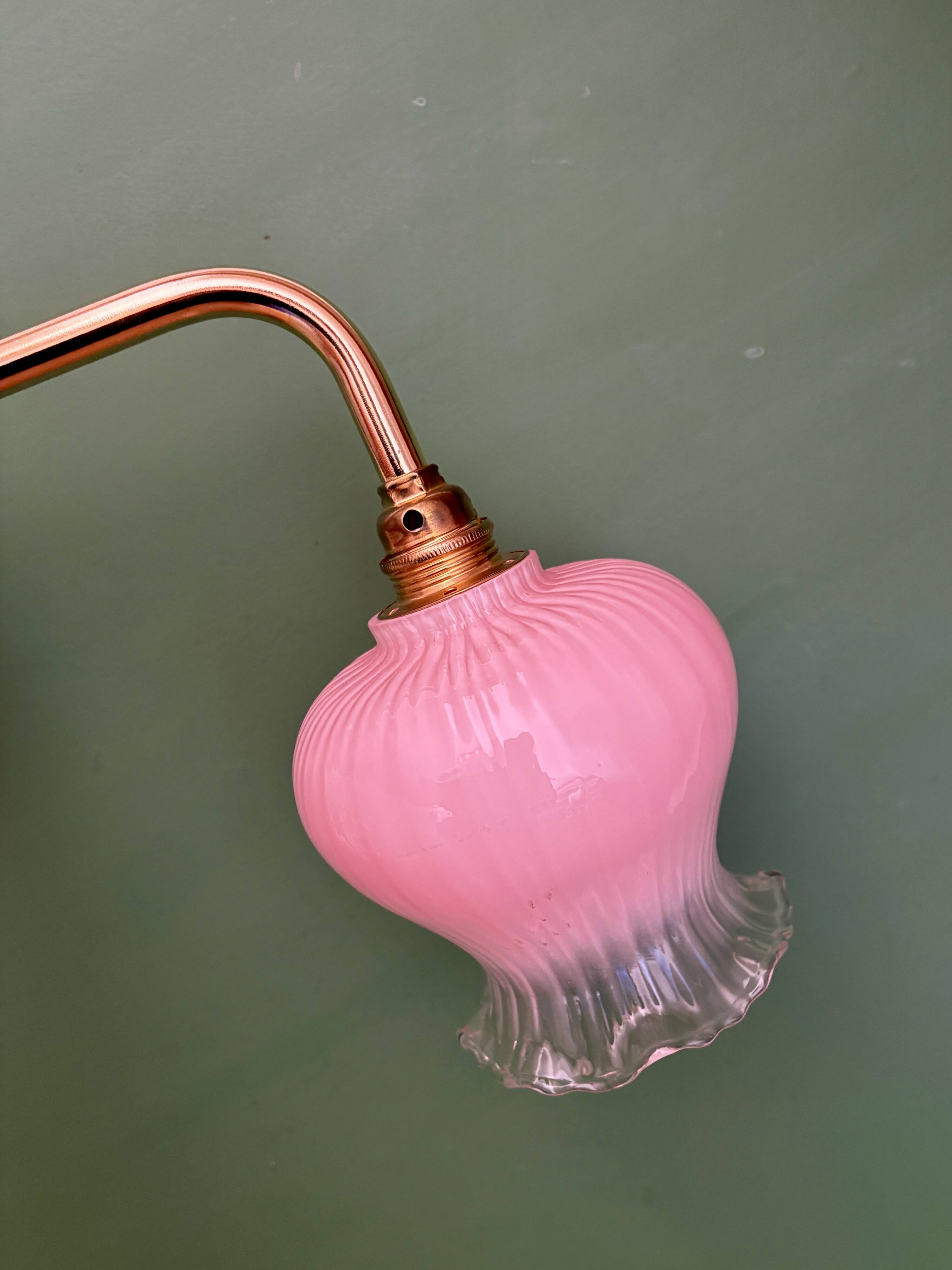 Vintage pink and clear glass elbow wall light.