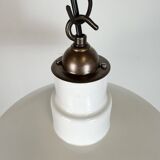Industrial White Enamel Factory Pendant Lamp from Quadrangle Mfg. Co.,1960s