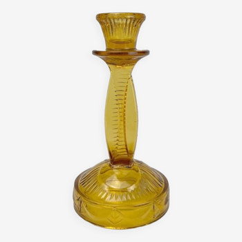 Art Deco amber glass candle holder