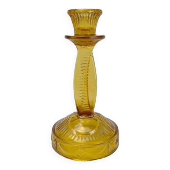 Art Deco amber glass candle holder