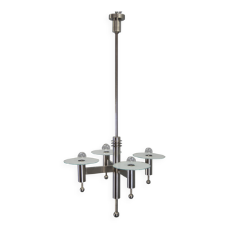 Machine Age Nickel-Plated 4-Flamming Chandelier, 1920s