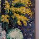Still life with vase, bust and forsythia, oil on canvas signed