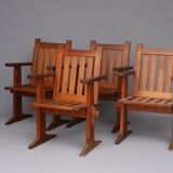 Set of four pine Scandinavian armchairs 1930