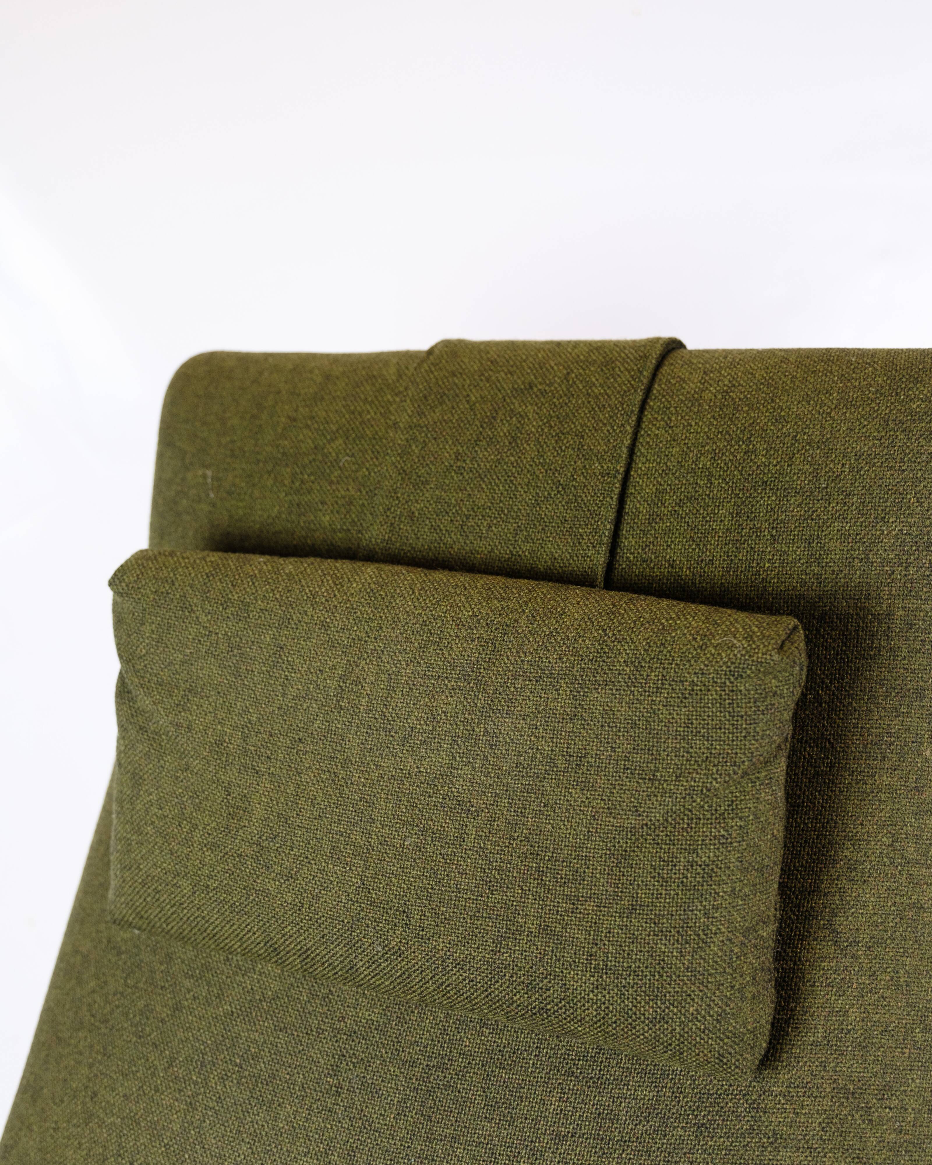 Set Of 2 Armchairs With Stool Made In Green Fabric & Teak By Alf Svensson For Fritz Hansen From 1960