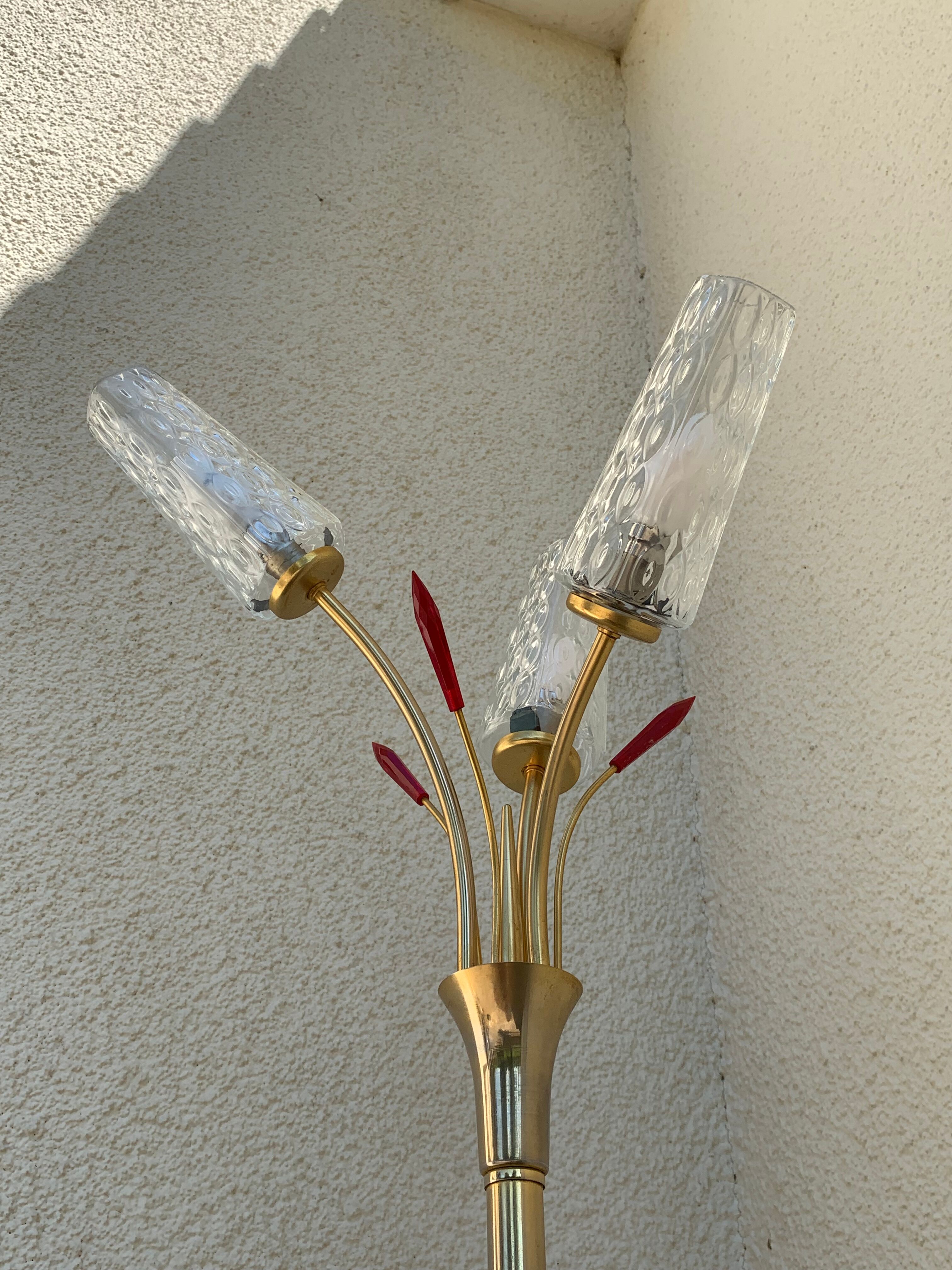 Vintage brass floor lamp with 3 lights, 1960s