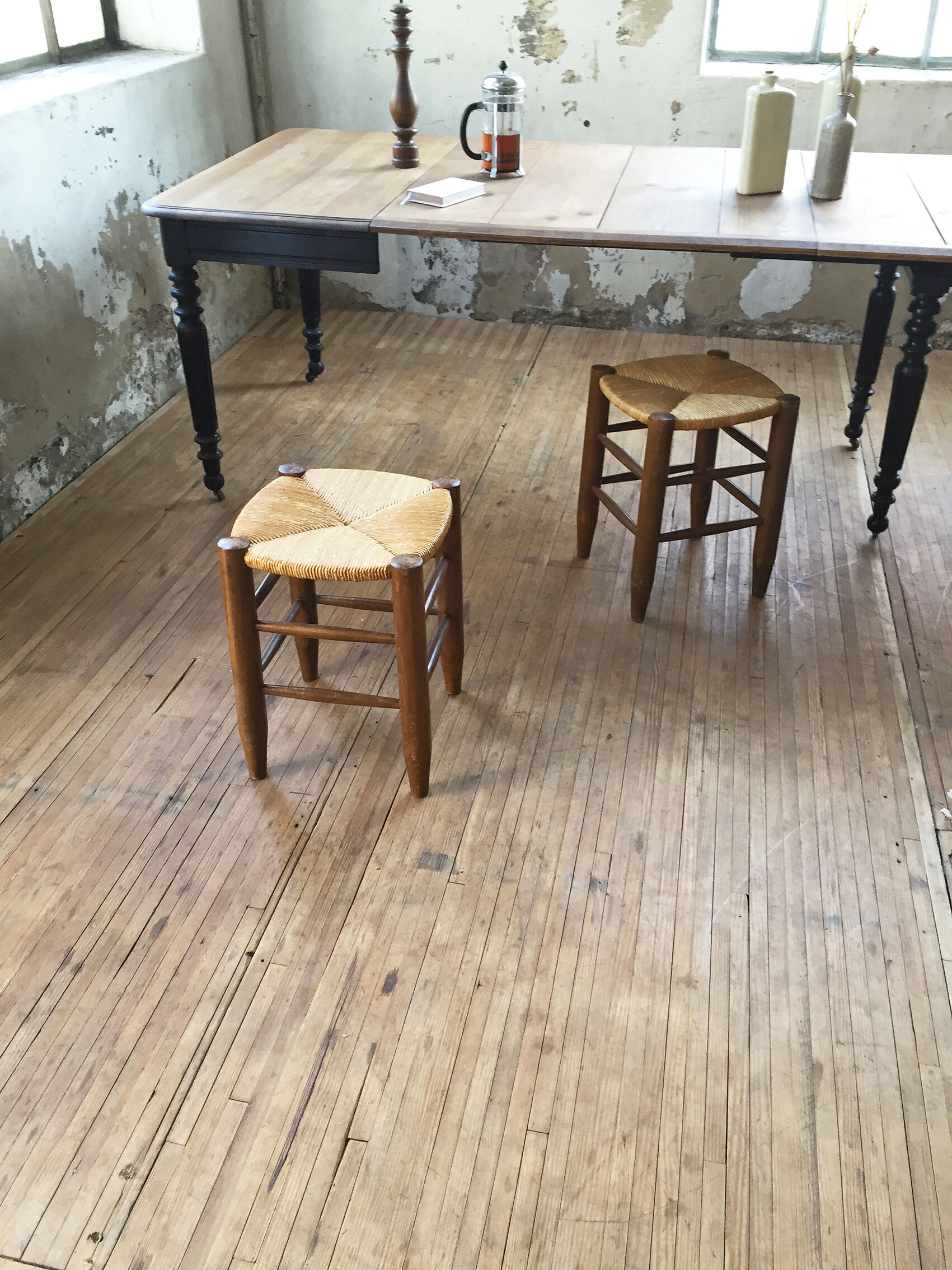 Pair of straw stools