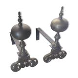 Pair of bronze and steel chenets XIX Holland