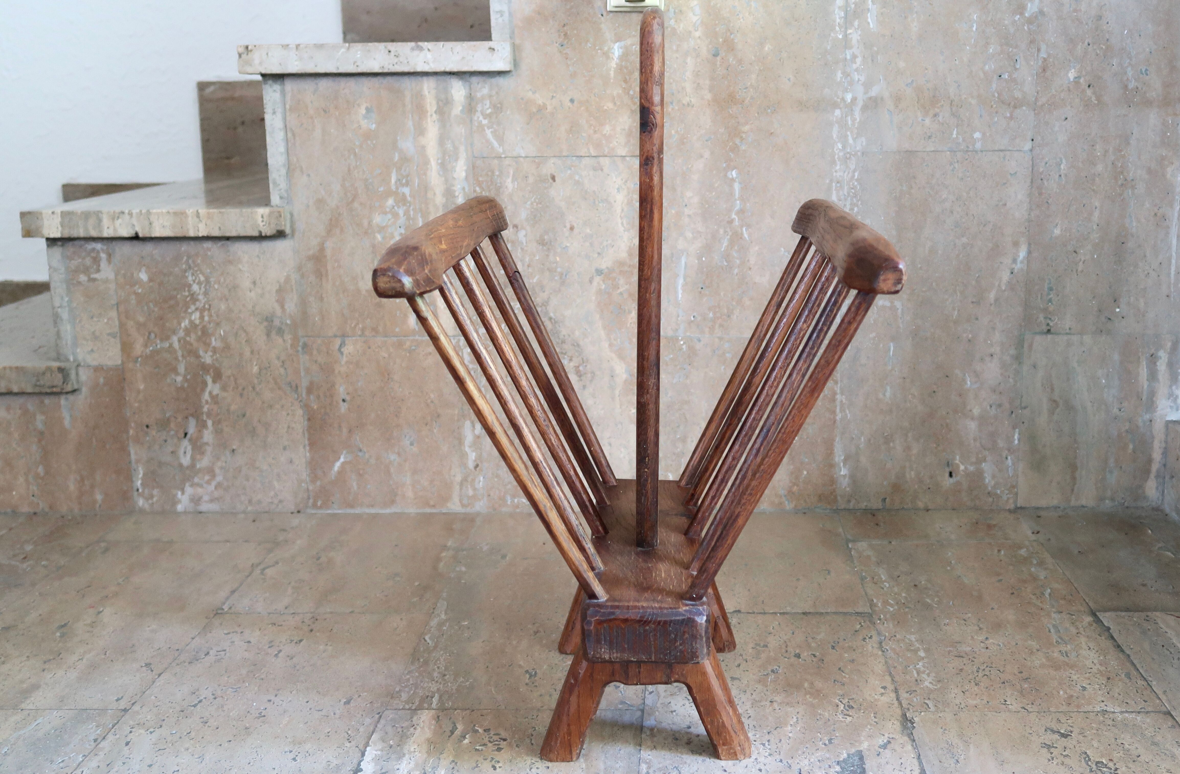 Brutalist wooden magazine holder, folk art, 50s