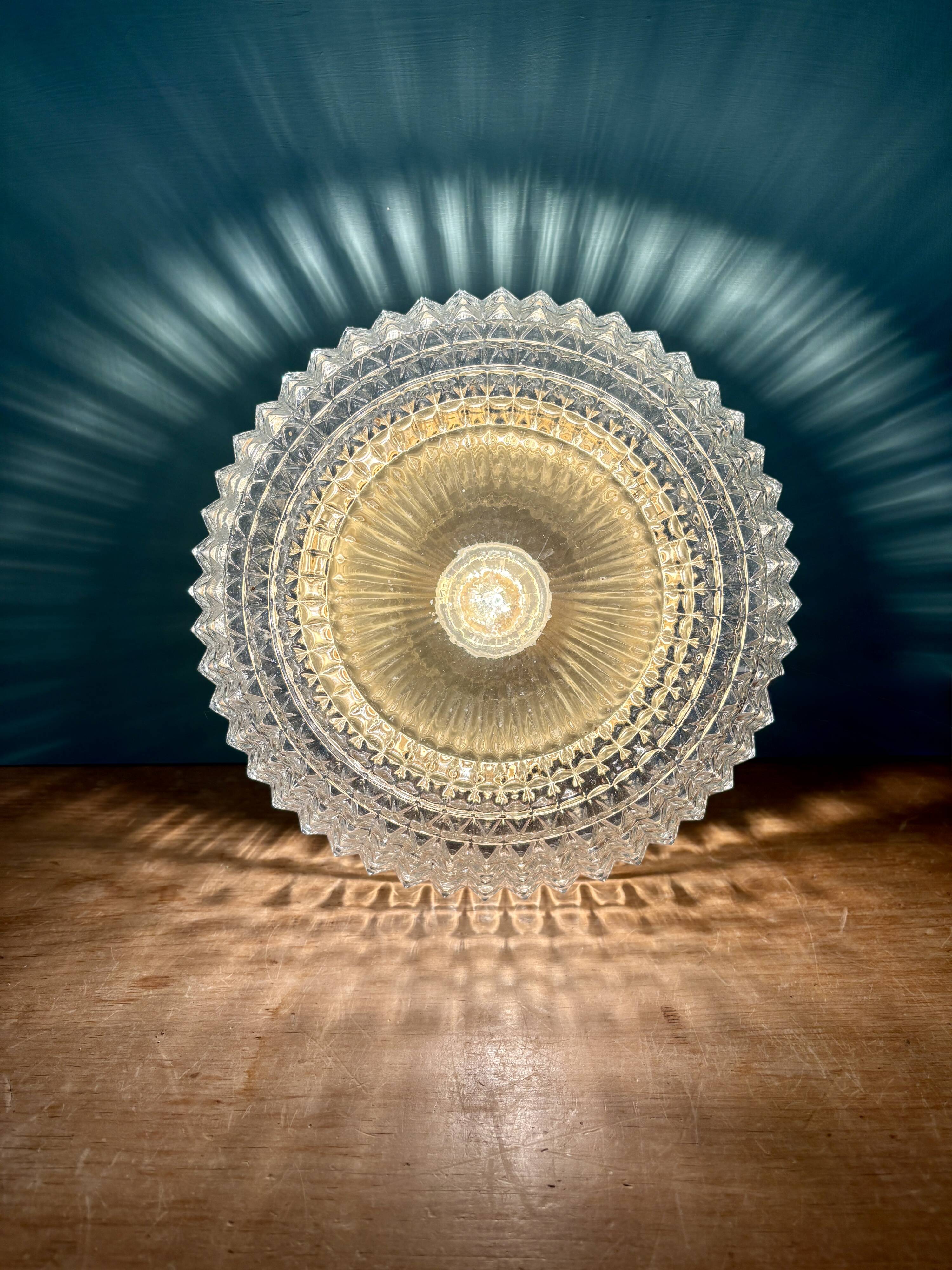 Vintage globe wall or ceiling light in molded diamond-point glass