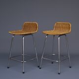 Chromed steel and rattan bar stools from Rohé Noordwolde, 1960s, Set of 2