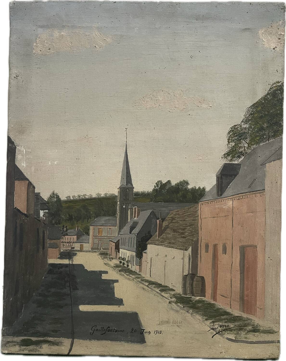 Landscape painting, village view, Gaillefontaine 1910
