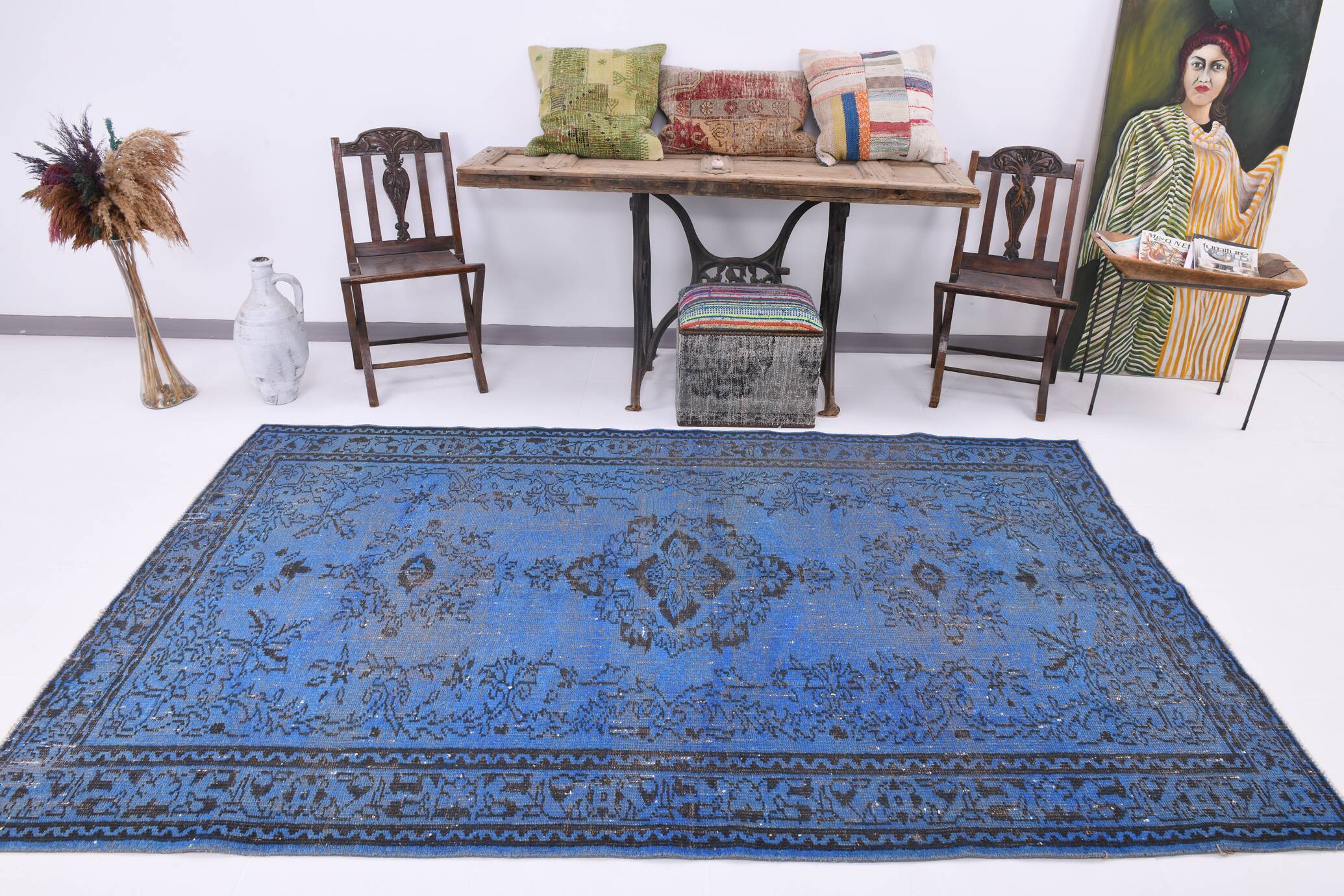 5x8 Blue Handmade Wool Vintage Rug, 163x268Cm SK 2726