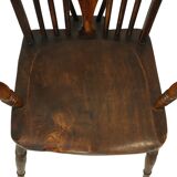 Chaise Windsor ancienne en bois de hêtre et d'orme avec dossier à roulettes, XIXe siècle