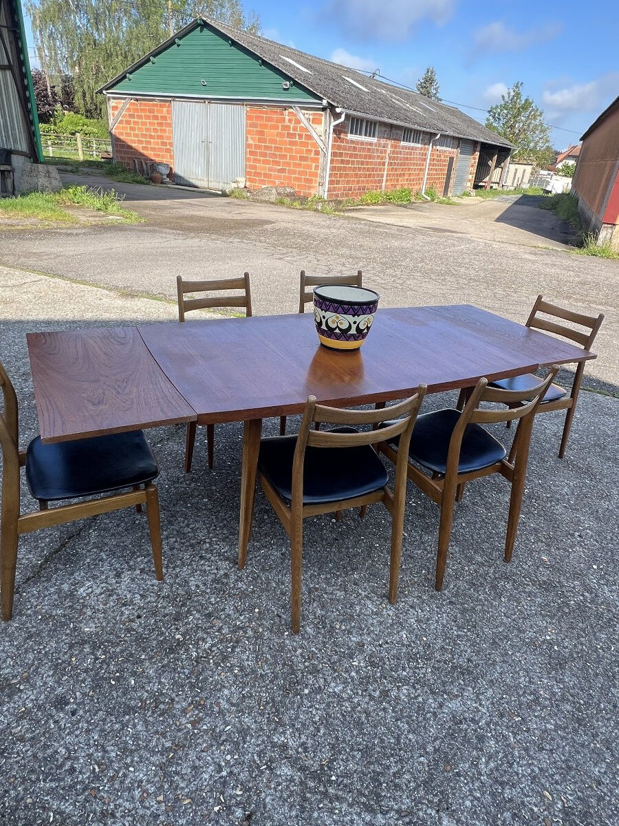 Table avec rallonges en teck, style scandinave, édition eros, vers 1960, dimensions 227x 90 cm
