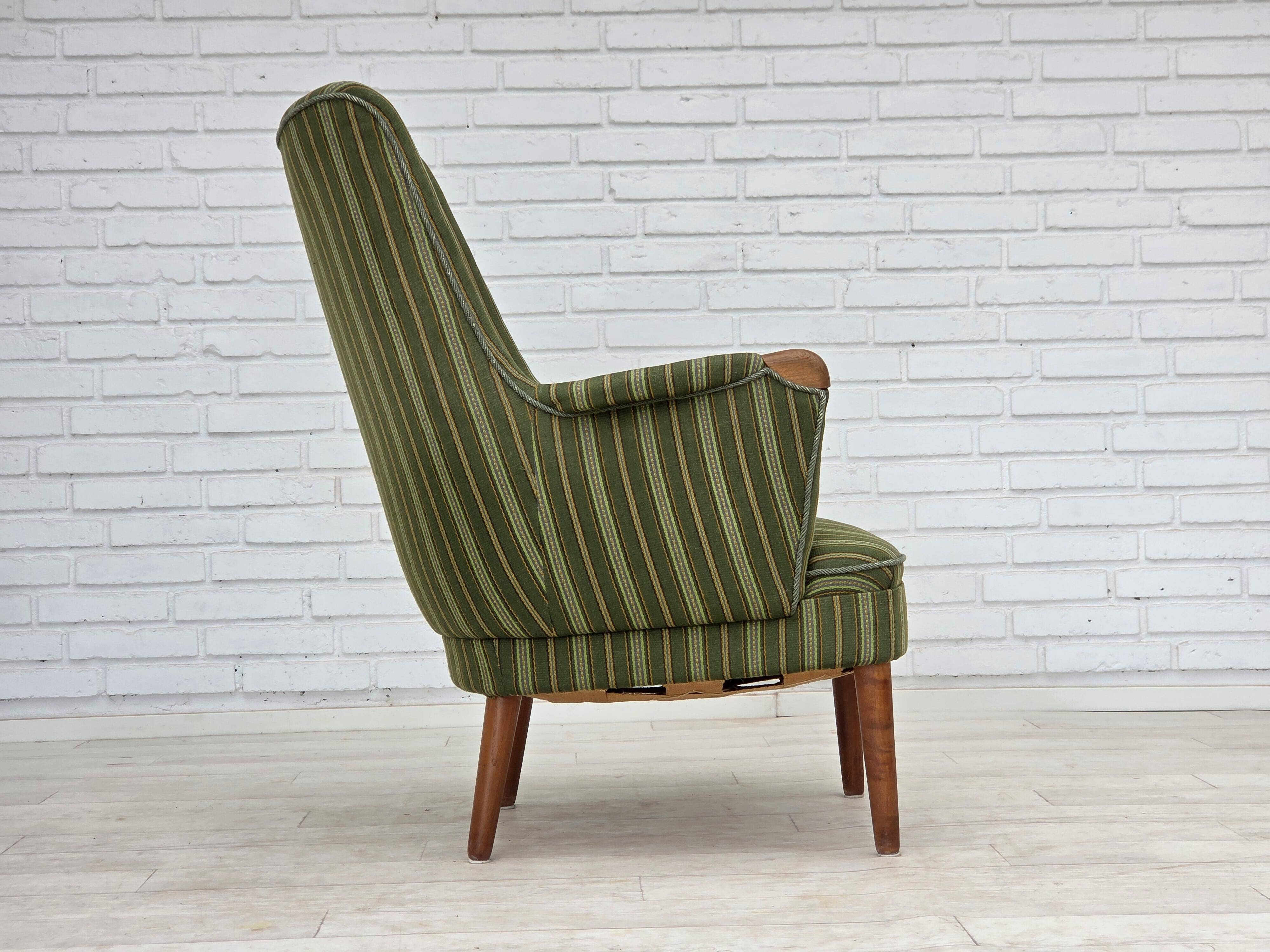 1960s, Danish armchair, green furniture wool, teak wood.