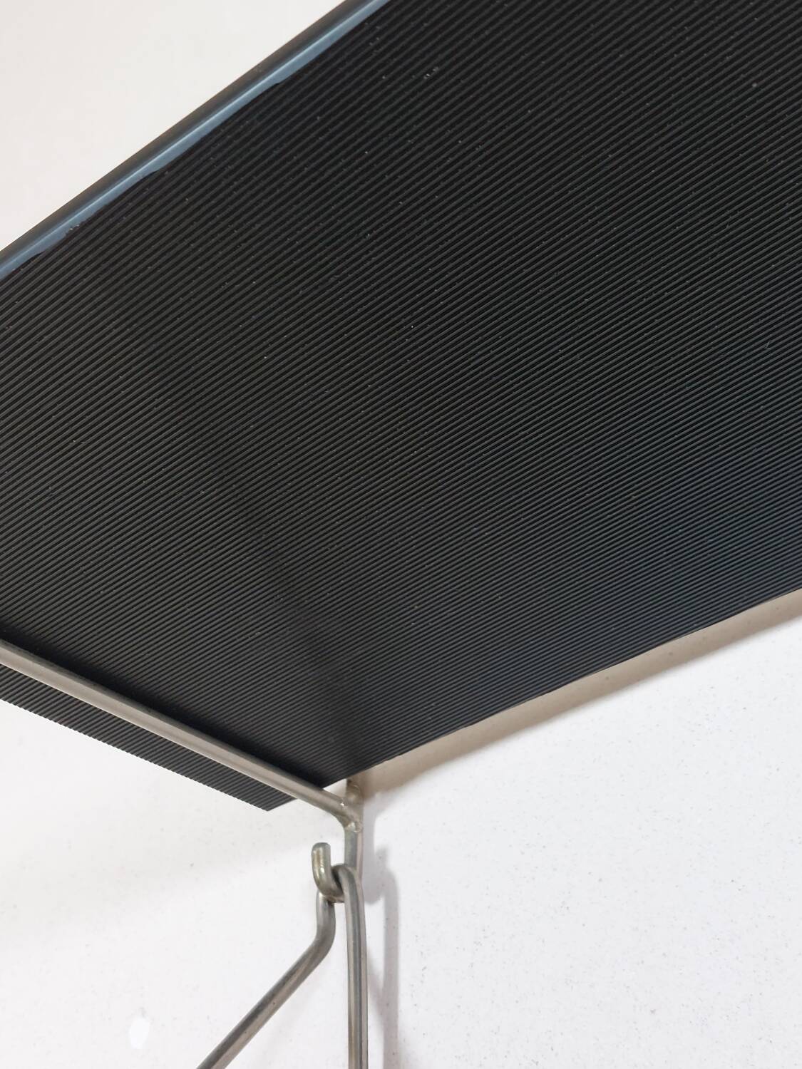 Vintage mid century loop shelf black glass metal