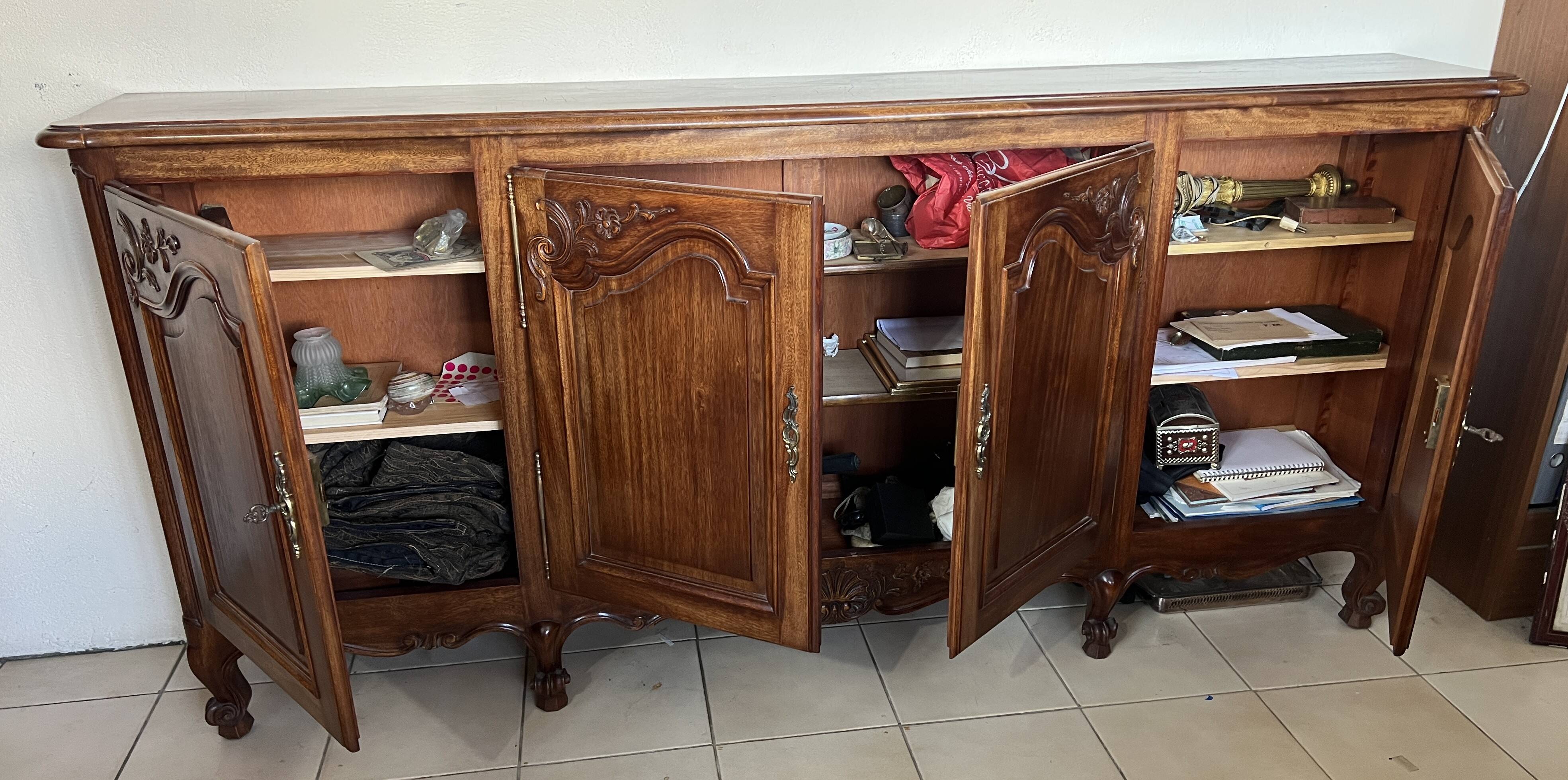 Louis XV Style Sideboard in Mahogany with Four Doors
