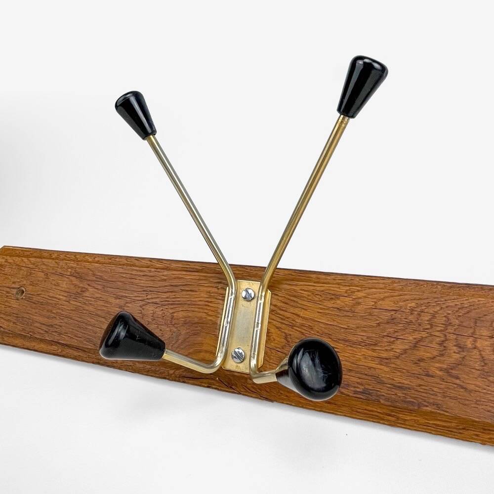 Wall coat rack with golden metal hooks from the 60s