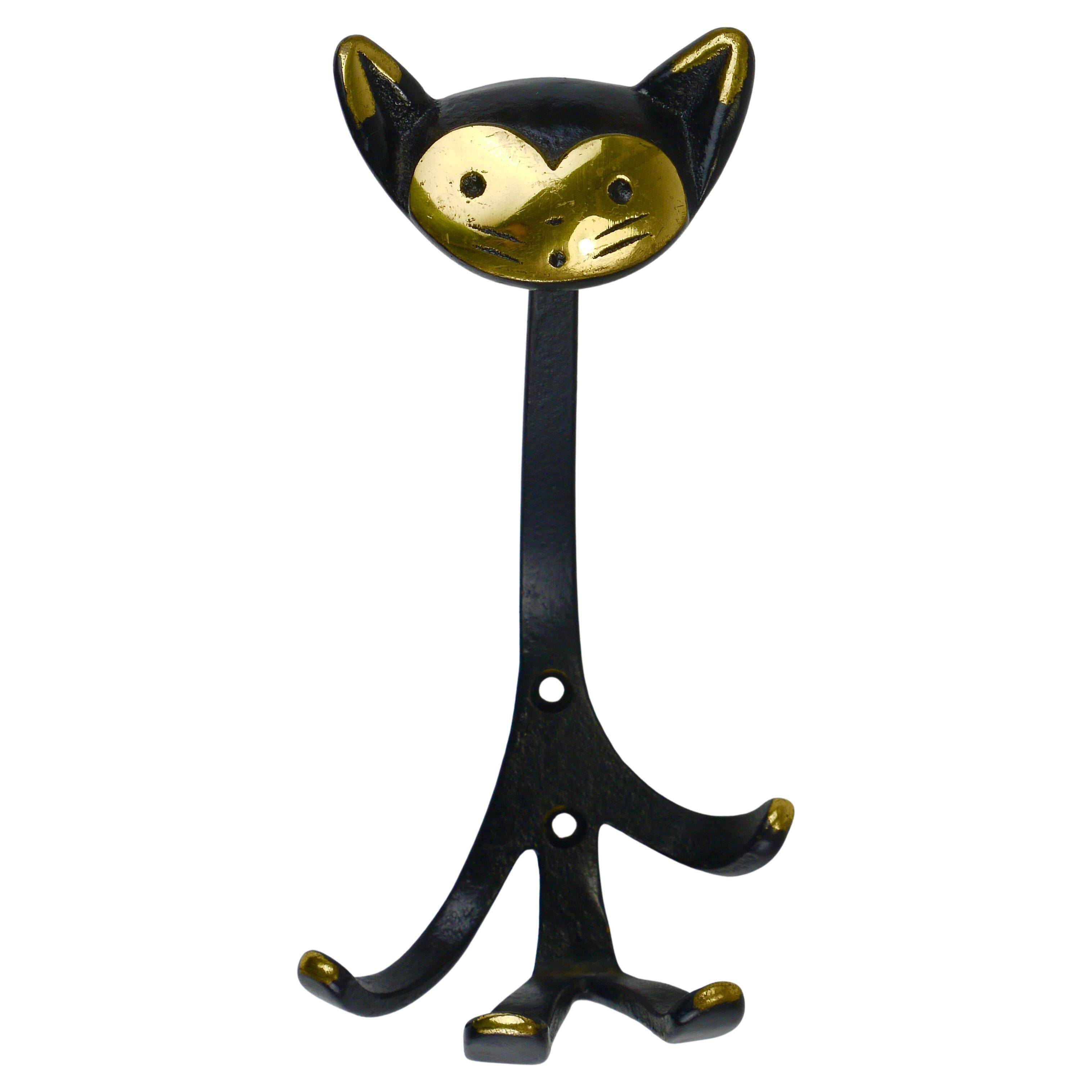 Animal wall hook in brass by Walter Bosse, Cat Zoo by Herta Baller, Austria, 1950s.