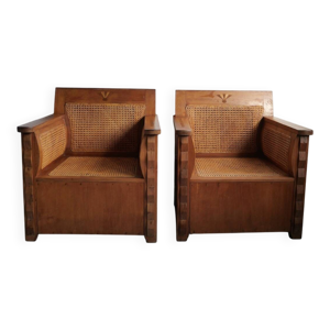 Paire de fauteuils bois - cannage