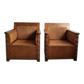 Paire de fauteuils bois et cannage