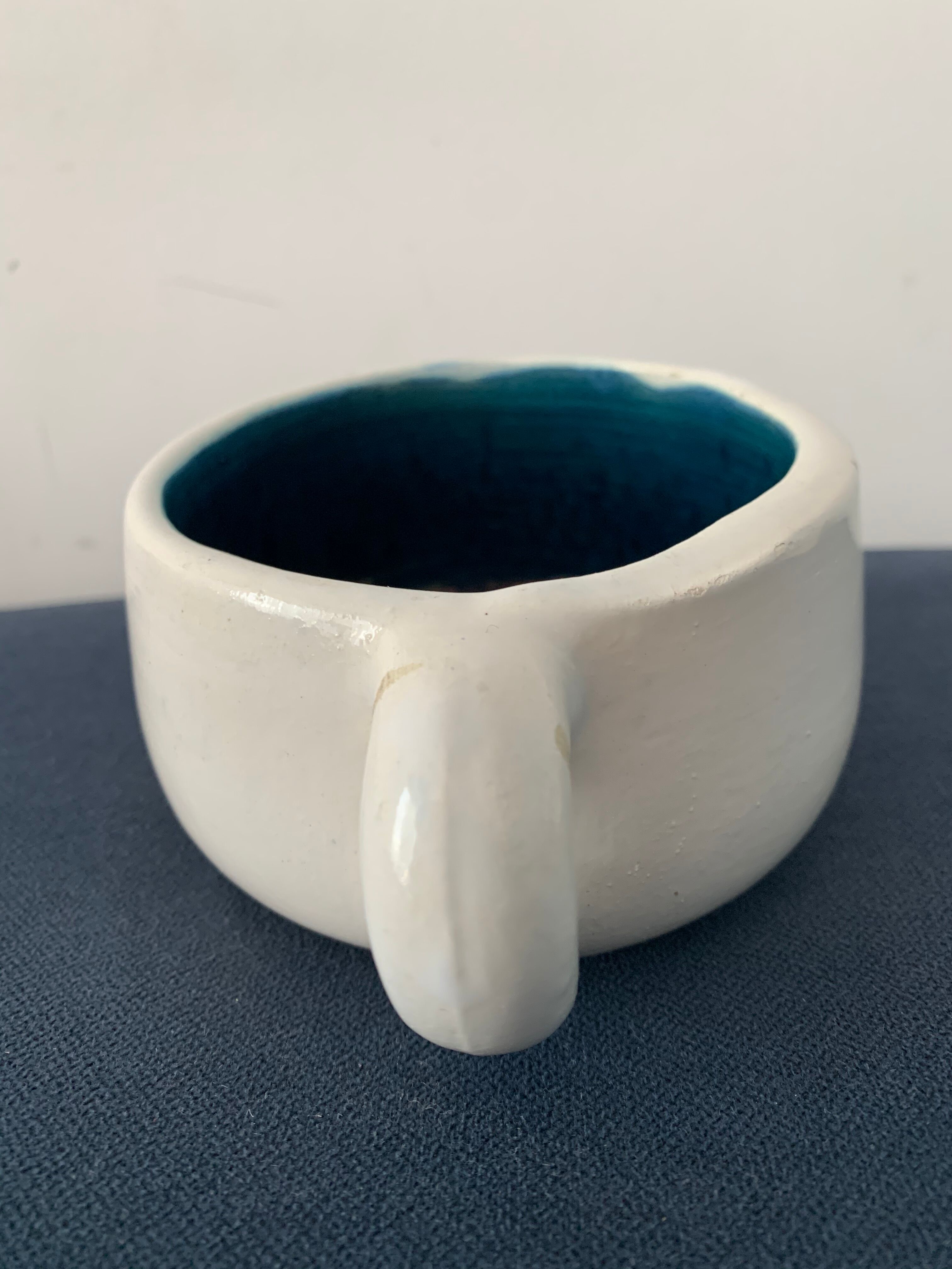 2 cups maja white and blue enamelled ceramic cups