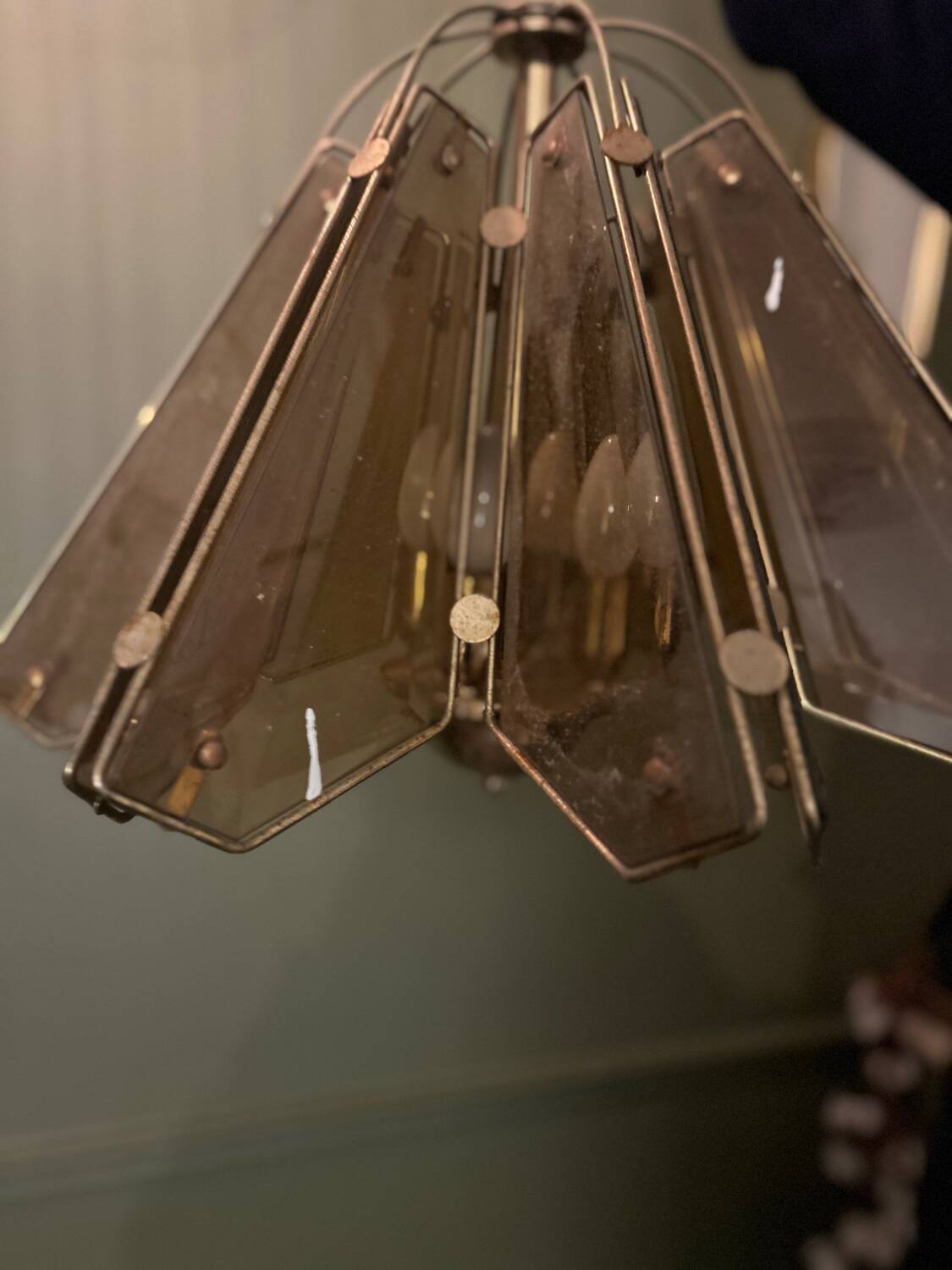 Smoked glass and metal chandelier