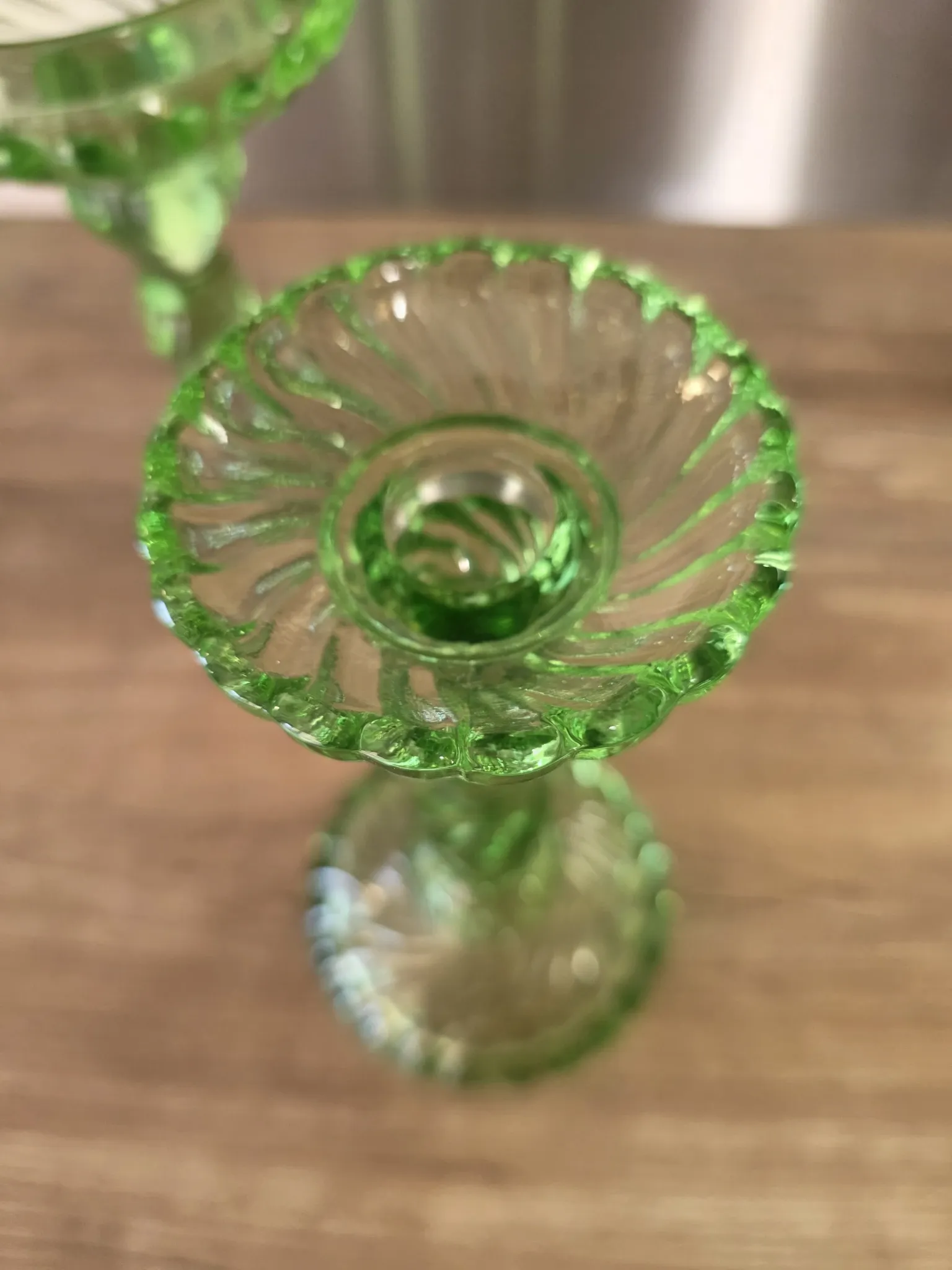Pair of large Art Deco candlesticks / candle holders in moulded pressed glass.