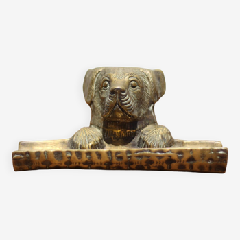 Porte-stylo en bronze tête de chien vintage