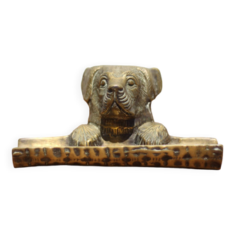 Vintage dog head bronze pen holder, office accessory, interior decoration, collection