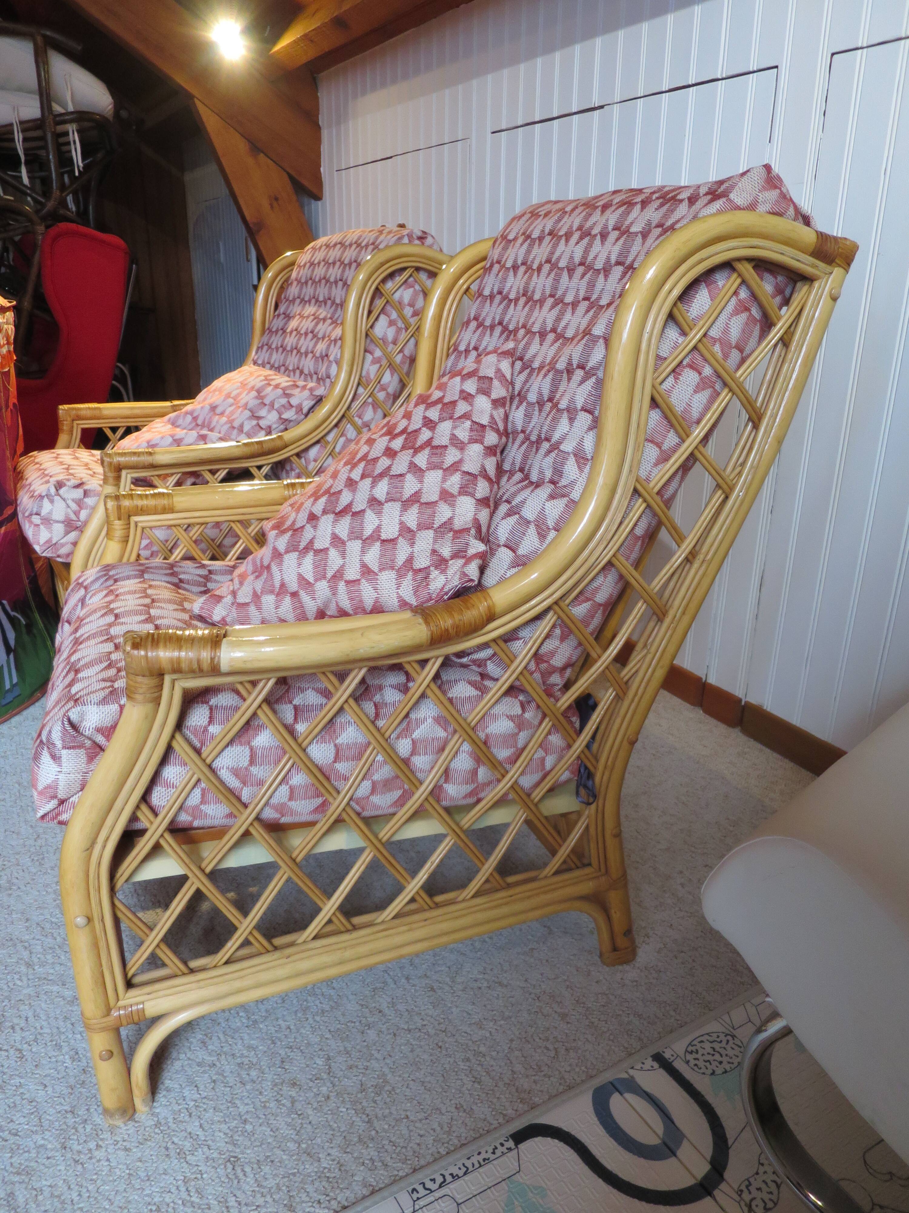 Vintage - Set of 2 woven rattan, bamboo and wood armchairs - Natural colour - 1980s