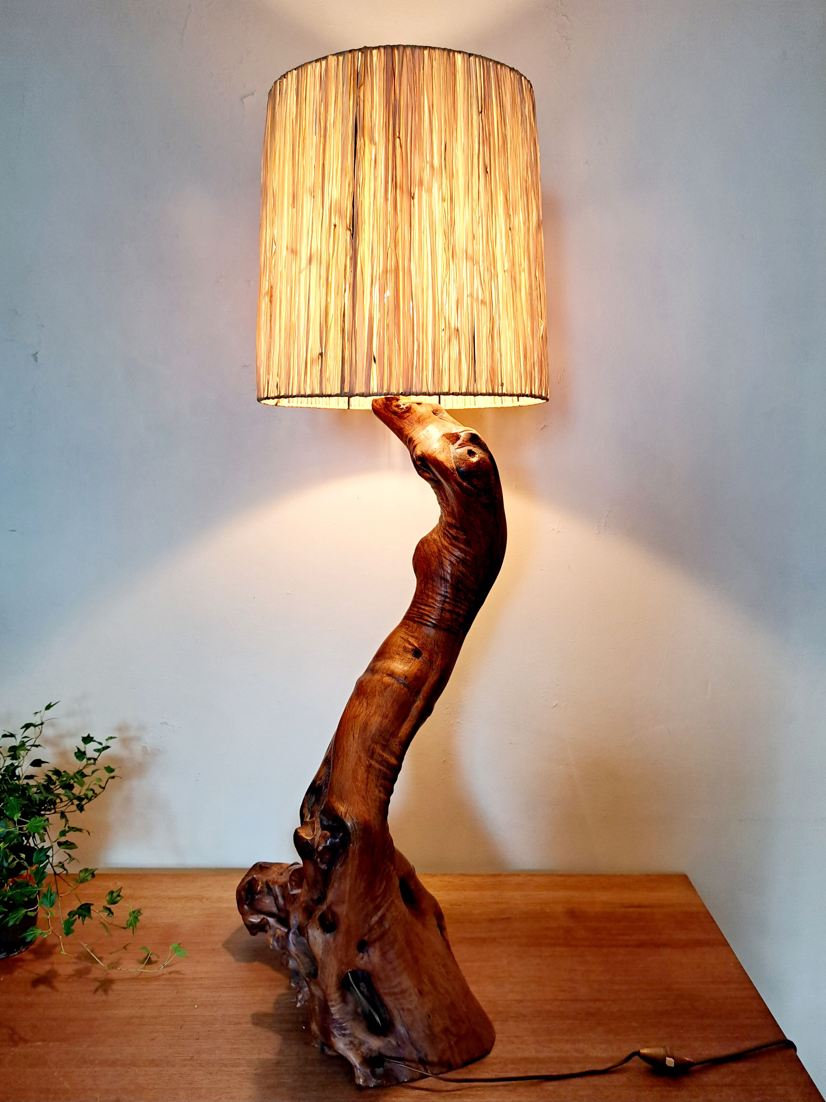 Brutalist lamp in olive wood 1970