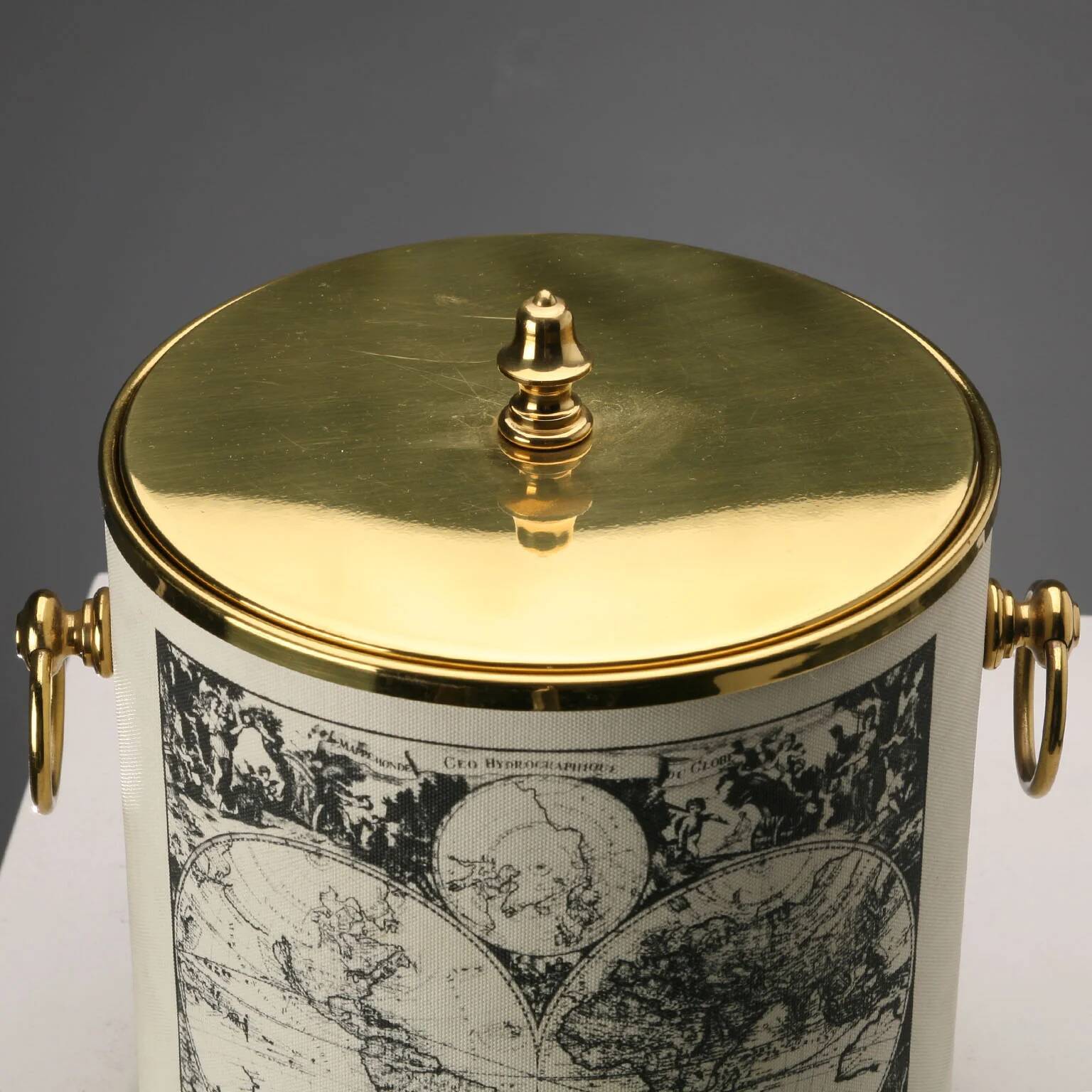 Vintage brass and fabric ice bucket, Italy, 1970s.