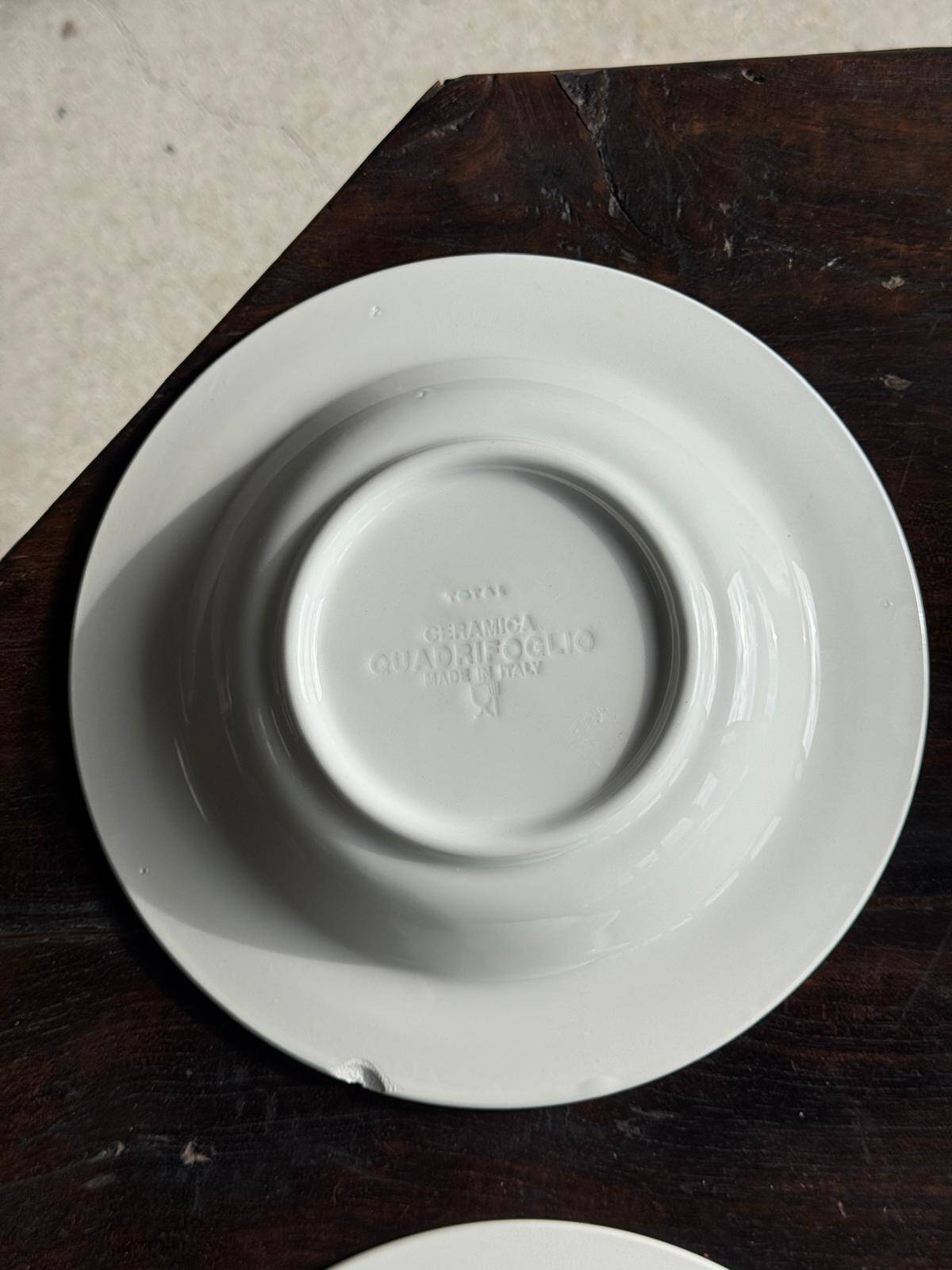 Set of 4 Italian deep plates Ceramica Quadrifoglio with blue rim D22