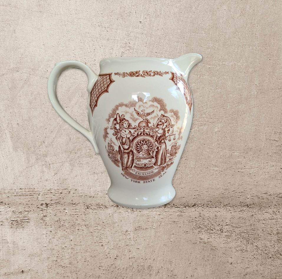 Vintage ceramic pitcher alfred meakin england fair winds new york state seal