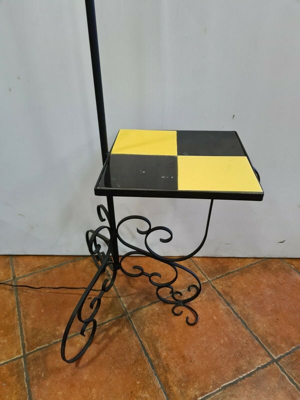 Lampadaire vintage en fer forgé et céramique 1950
