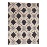 Cream Navy Wool Kilim Rug, Modern Check Diamond Flatweave Carpet 192x160cm