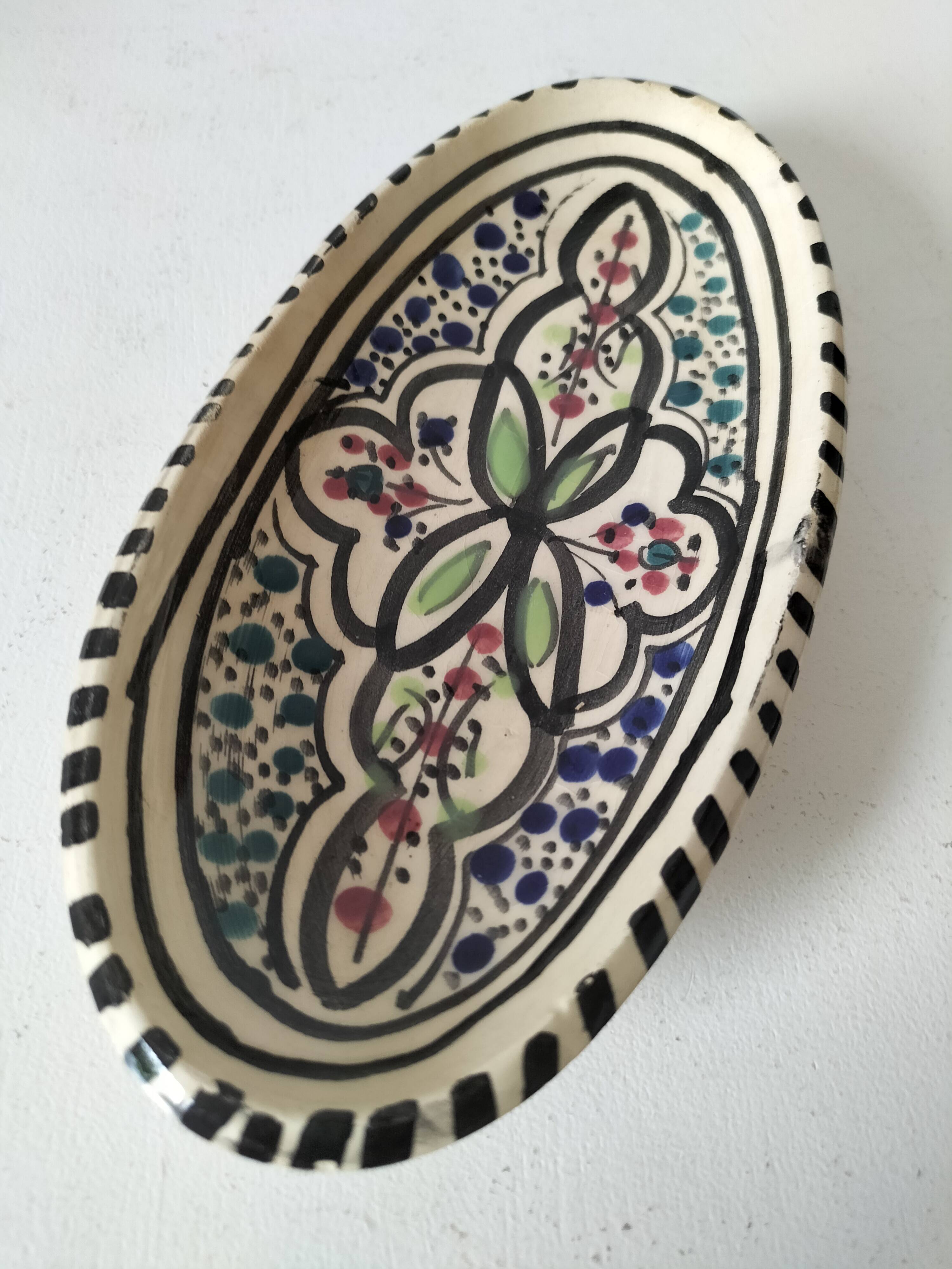 Moroccan glazed ceramic dish in Safi craft style