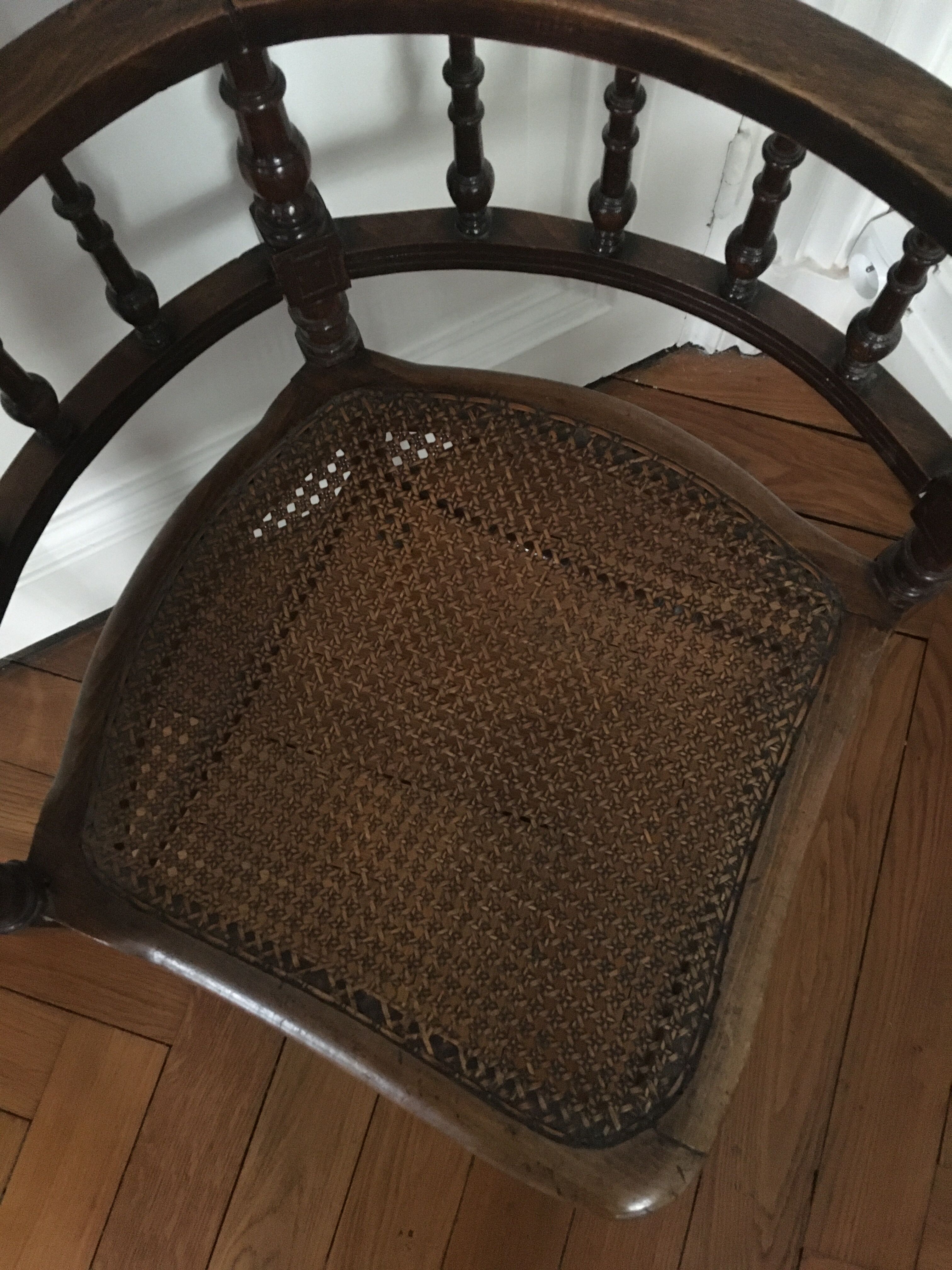 Wood and caning angle armchair