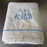 Antique linen sheet with JB embroidery