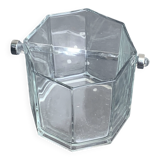 Ice bucket made in France in transparent faceted glass, stainless steel handle