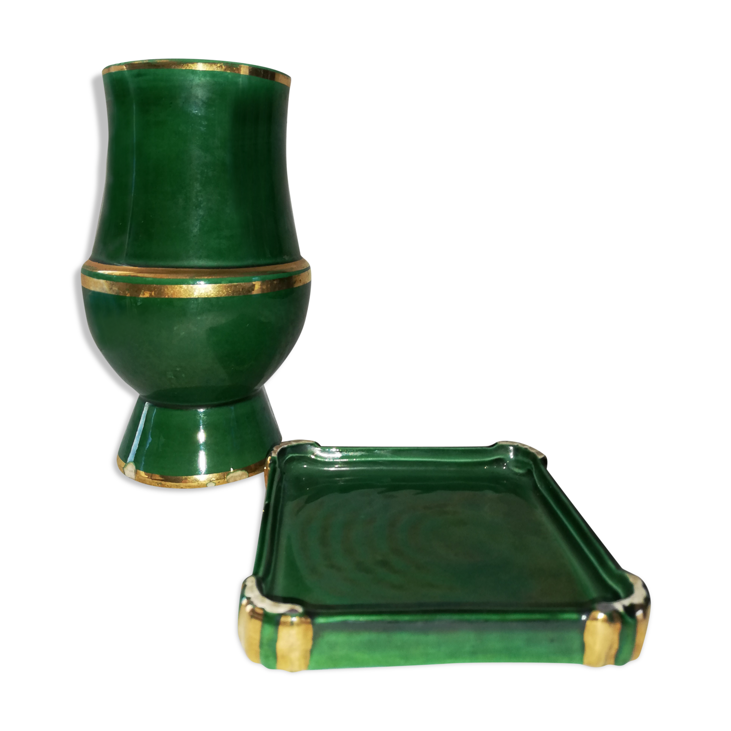 Vase et vide poche St Clément vert & or