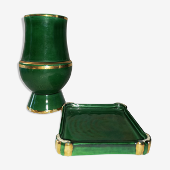 St Clement's green vase and ashtray