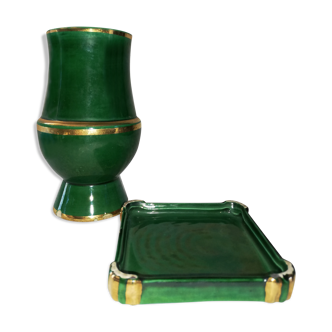 St Clement's green vase and ashtray