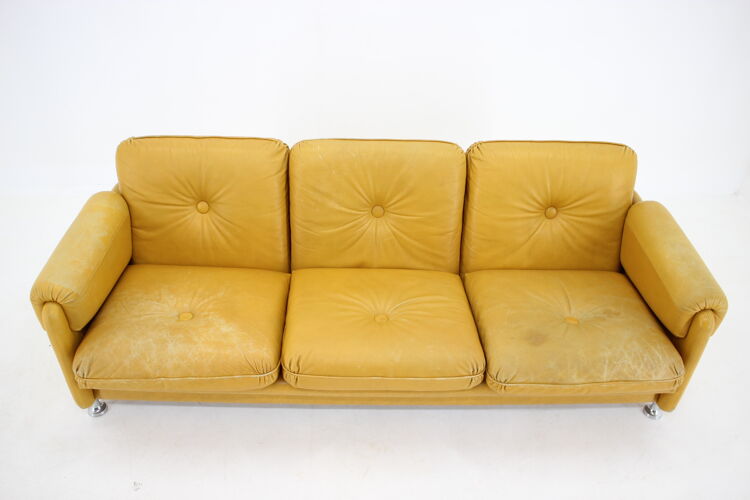 1960s myrskylä oy leather three seater sofa, finland