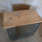 Industrial commodity has 2 drawers in metal brush patina wooden tray counterpoid