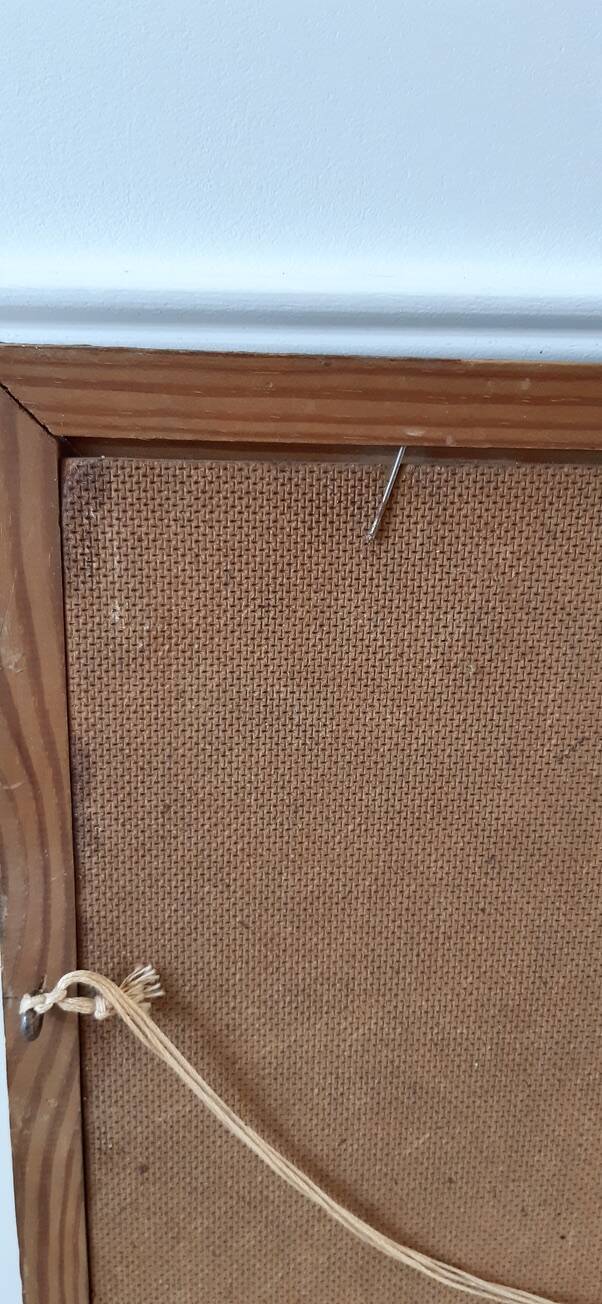 Painting / oil landscape river signed vintage 30x37.5